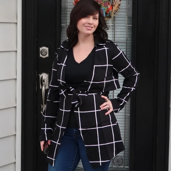 Plaid Tie Front Jacket - Picture 1 of 9